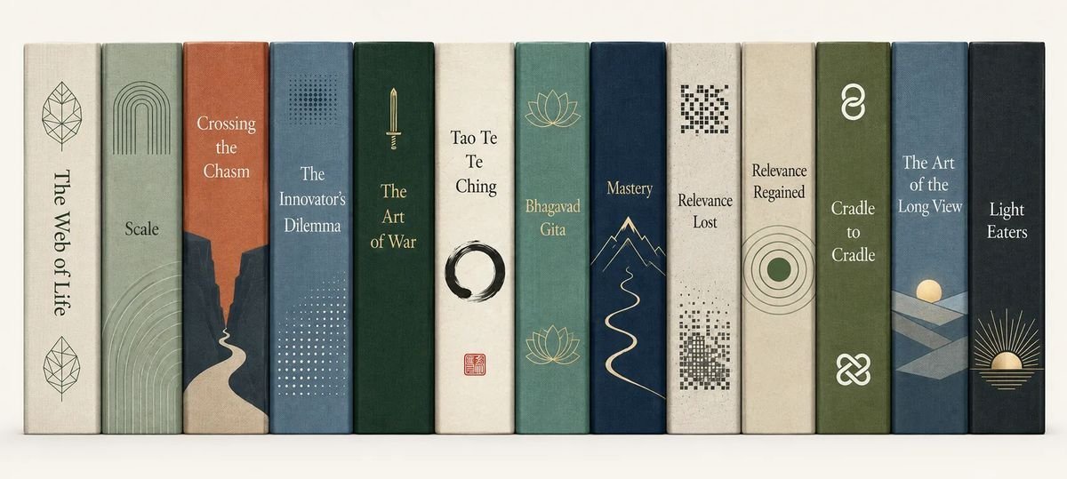 A shelf of the books behind the work.